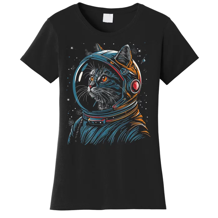 Cat Astronaut Funny Animal Design Women's T-Shirt