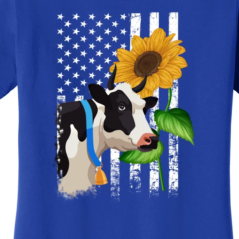 Cow American Flag Sunflower Heifer Lady Gift Women's T-Shirt