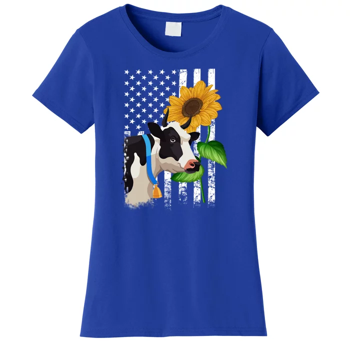 Cow American Flag Sunflower Heifer Lady Gift Women's T-Shirt