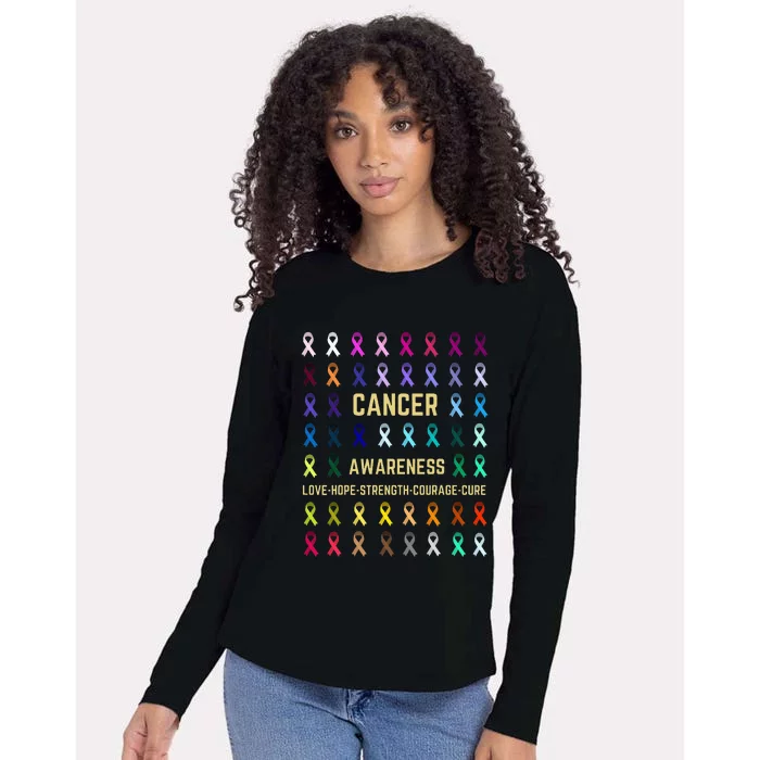 Cancer Awareness Fight Cancer In All Ribbon Color Supporter Womens Cotton Relaxed Long Sleeve T-Shirt