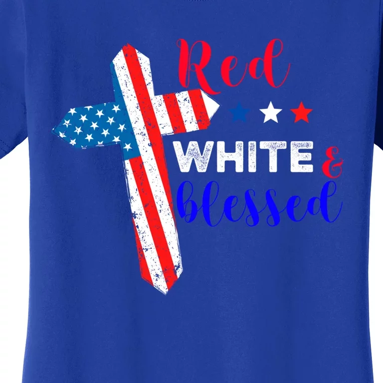 Cross American Flag Red White Blessed Believer God Usa Meaningful Gift Women's T-Shirt