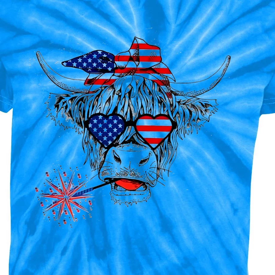 Cow American Flag 4th Of July Us 4th Of July Farm Cattle Usa Gift Kids Tie-Dye T-Shirt