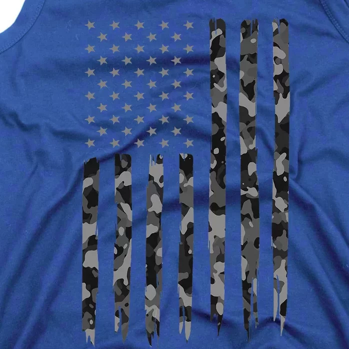 Camo American Flag Gray American Flag Camo Tank Top