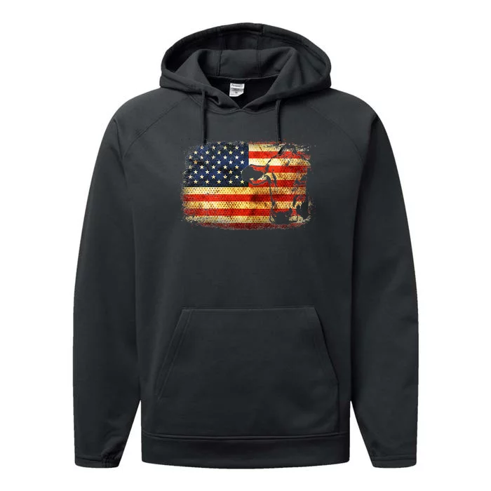 Cow American Flag Cattle Animal Lover Patriotic Performance Fleece Hoodie