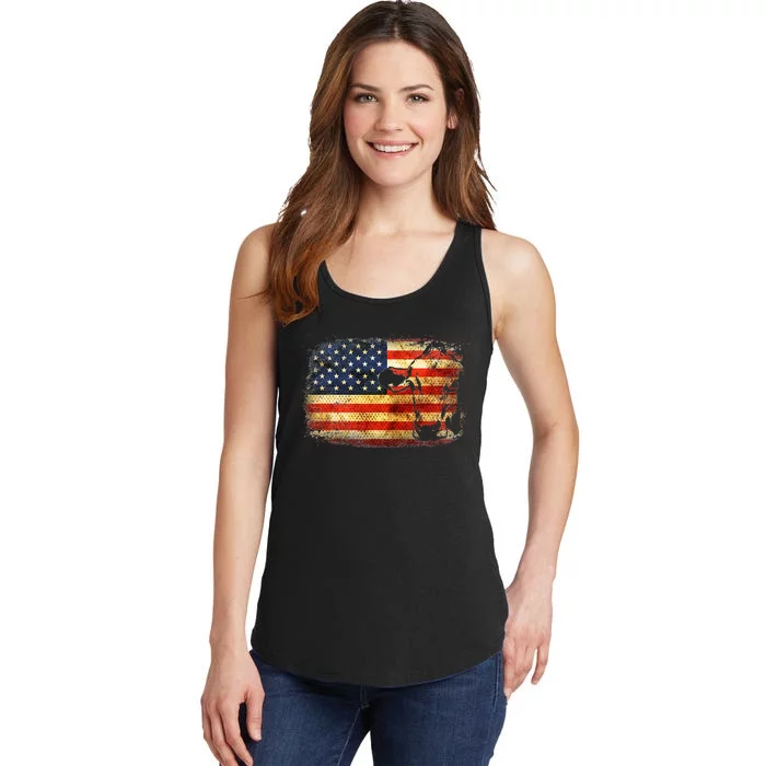 Cow American Flag Cattle Animal Lover Patriotic Ladies Essential Tank