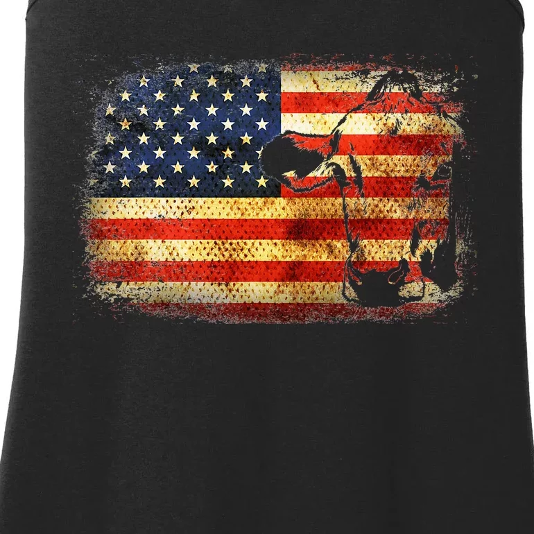 Cow American Flag Cattle Animal Lover Patriotic Ladies Essential Tank