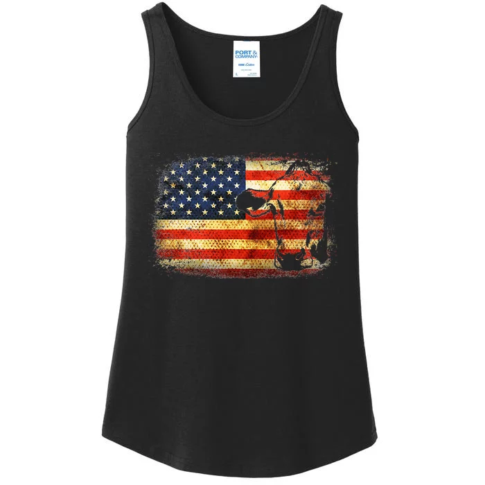 Cow American Flag Cattle Animal Lover Patriotic Ladies Essential Tank