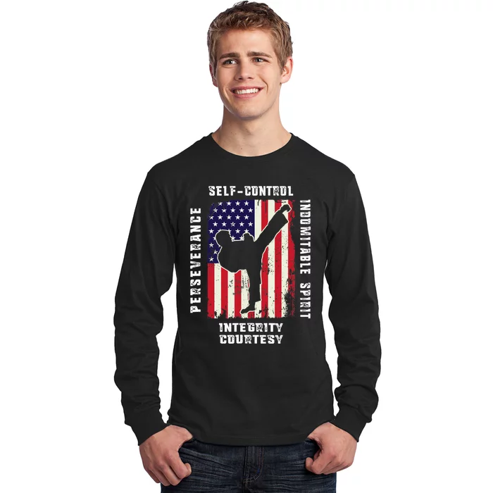 Cool American Flag Taekwondo Gift | Tae Kwon Do Martial Arts Long Sleeve Shirt