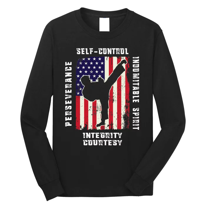 Cool American Flag Taekwondo Gift | Tae Kwon Do Martial Arts Long Sleeve Shirt