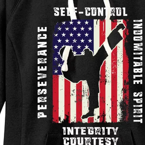 Cool American Flag Taekwondo Gift | Tae Kwon Do Martial Arts Women's Fleece Hoodie