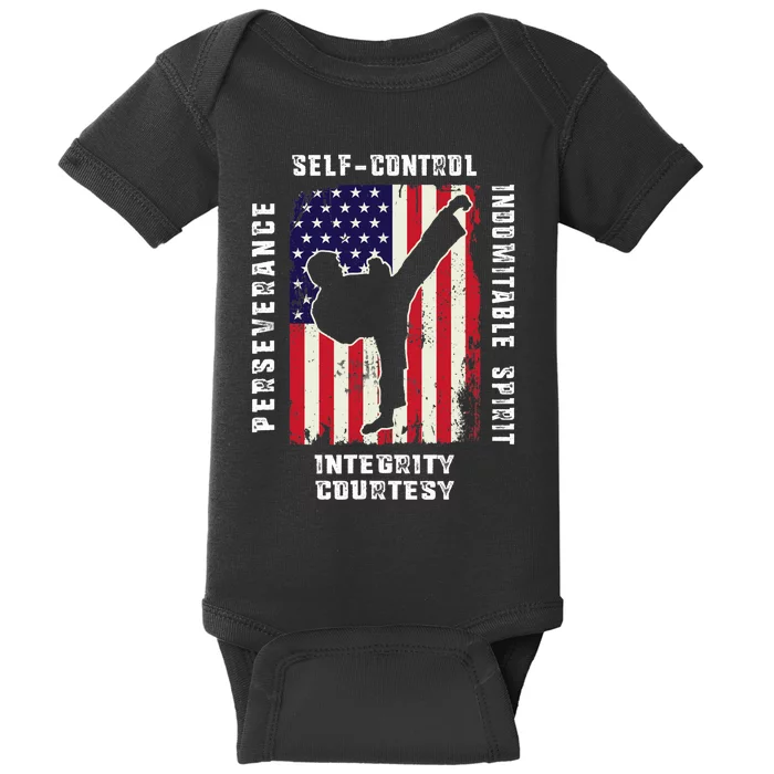 Cool American Flag Taekwondo Gift | Tae Kwon Do Martial Arts Baby Bodysuit