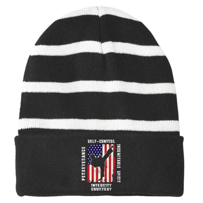 Cool American Flag Taekwondo Gift | Tae Kwon Do Martial Arts Striped Beanie with Solid Band