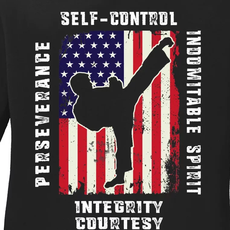 Cool American Flag Taekwondo Gift | Tae Kwon Do Martial Arts Ladies Long Sleeve Shirt