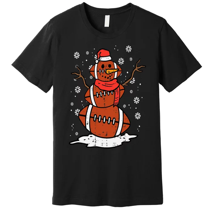 Christmas American Football Snowman Xmas Sport Premium T-Shirt