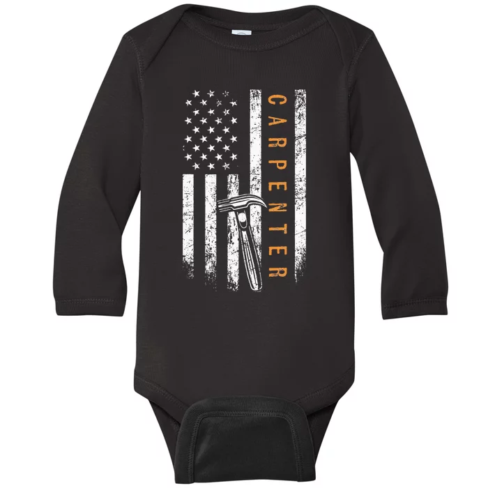 Carpenter American Flag Design Woodworking Carpentry Baby Long Sleeve Bodysuit