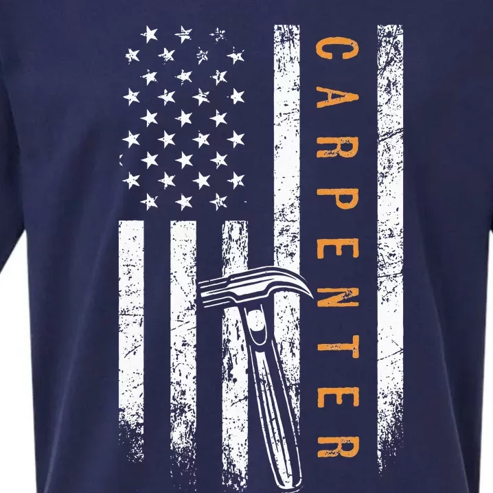 Carpenter American Flag Design Woodworking Carpentry Sueded Cloud Jersey T-Shirt