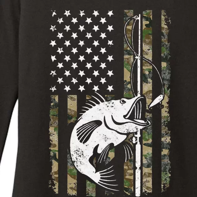 Camouflage American Flag Bass Fishing Gift Fisherman Womens CVC Long Sleeve Shirt