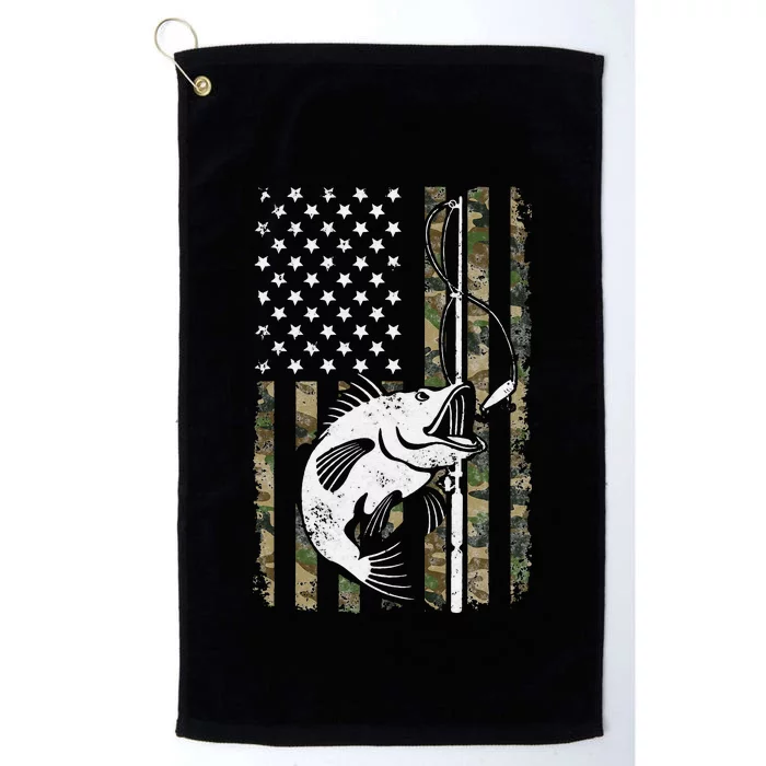 Camouflage American Flag Bass Fishing Gift Fisherman Platinum Collection Golf Towel