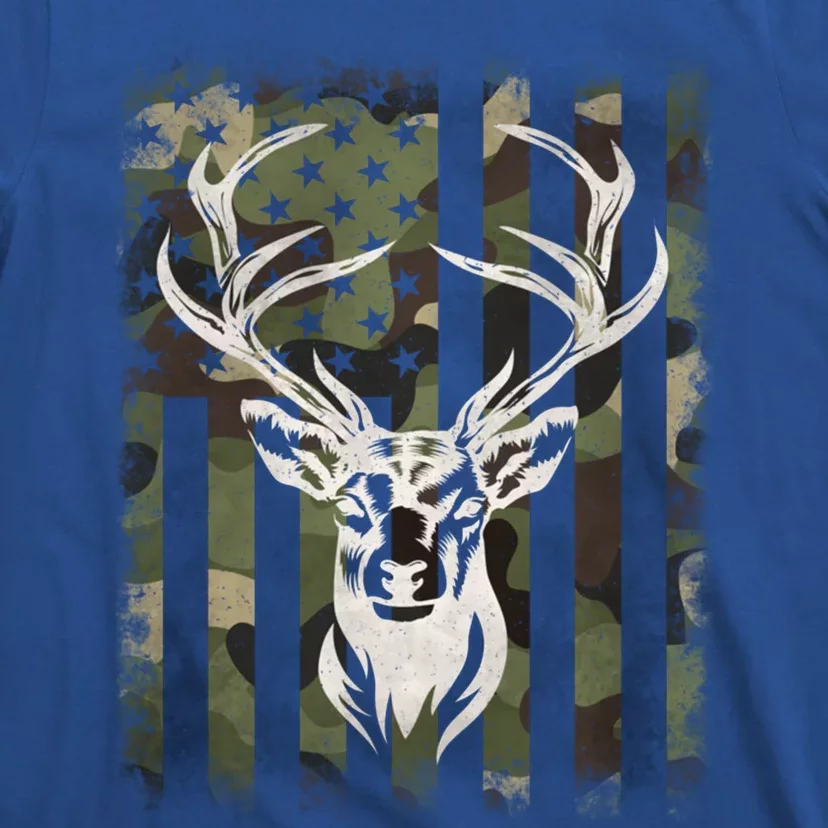 Camouflage American Flag Whitetail Buck Deer Hunting Hunter Gift T-Shirt