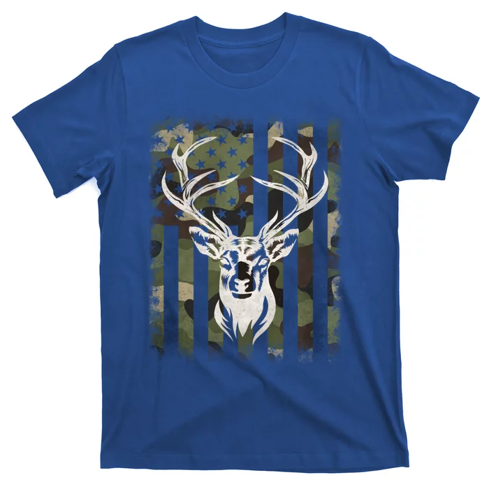 Camouflage American Flag Whitetail Buck Deer Hunting Hunter Gift T-Shirt