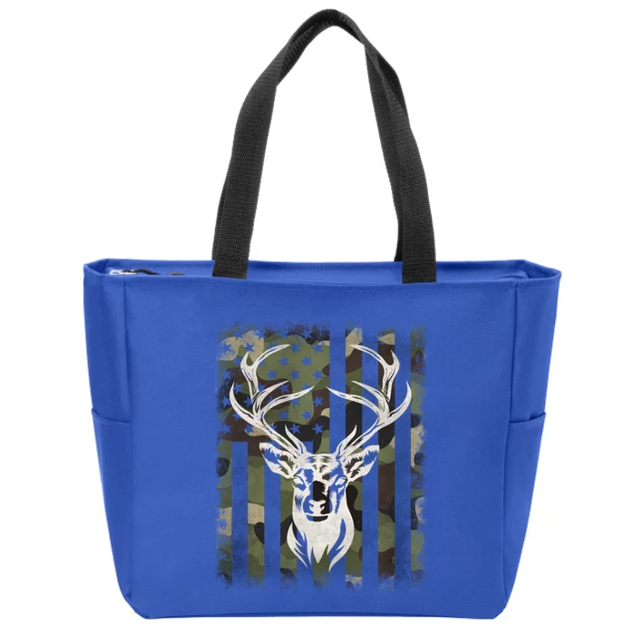 Camouflage American Flag Whitetail Buck Deer Hunting Hunter Gift Zip Tote Bag