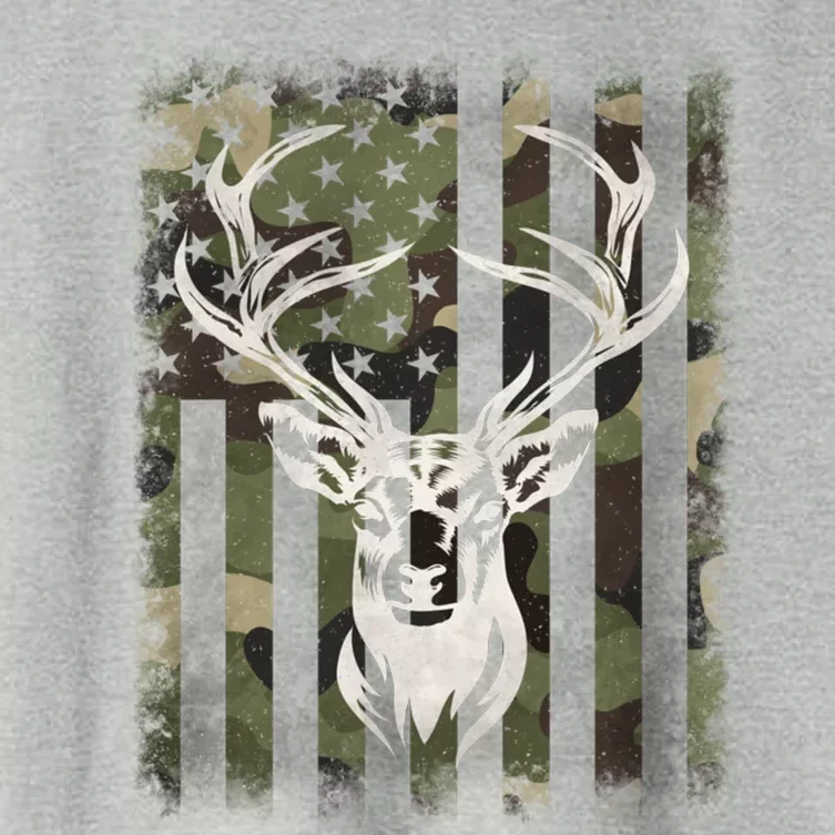 Camouflage American Flag Whitetail Buck Deer Hunting Hunter Gift Women's Crop Top Tee