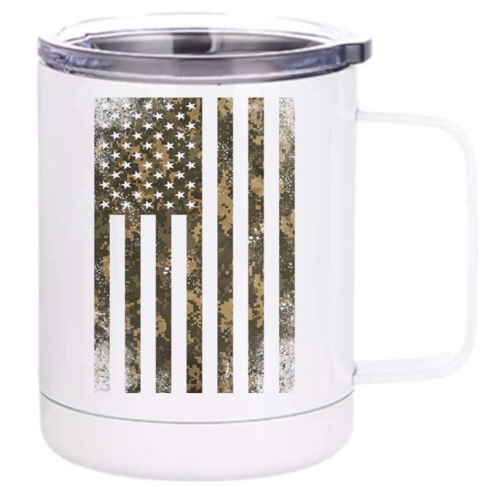 Camouflage American Flag Print Camo Military Tactical Funny Gift Front & Back 12oz Stainless Steel Tumbler Cup