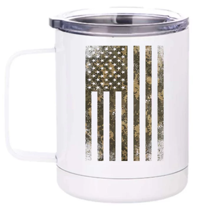 Camouflage American Flag Print Camo Military Tactical Funny Gift Front & Back 12oz Stainless Steel Tumbler Cup