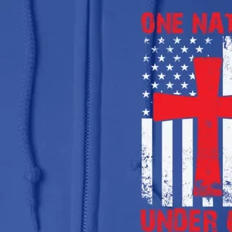 Christian American Flag One Nation Under God Gift Full Zip Hoodie