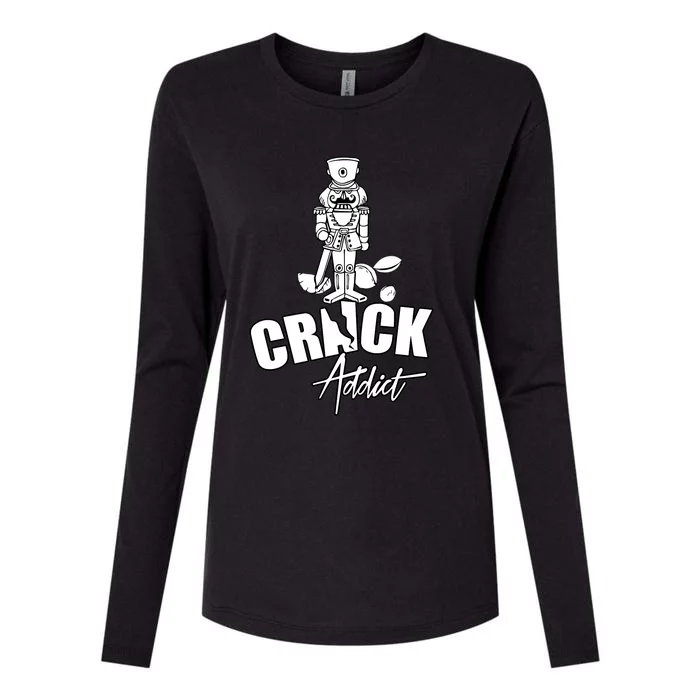 Crack Addict Funny Nutcracker Christmas Sayings Womens Cotton Relaxed Long Sleeve T-Shirt