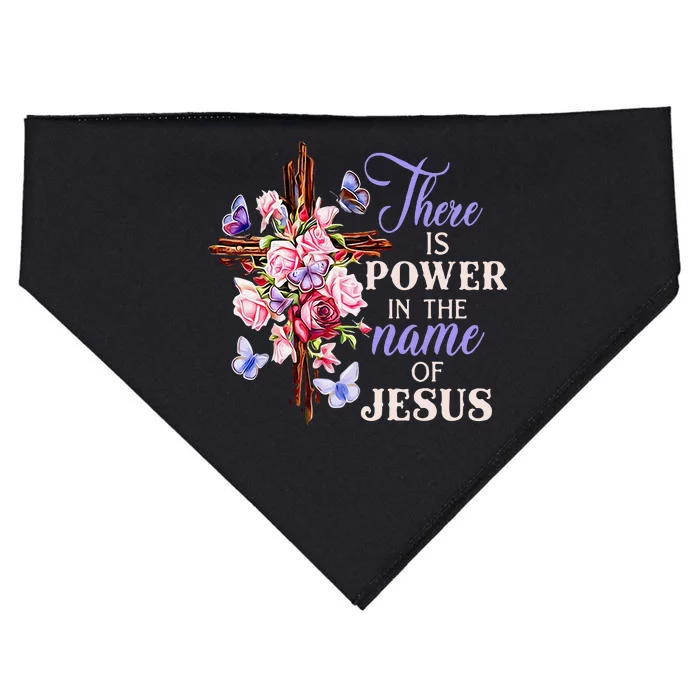 Cross And Flower There Is Power In The Name Of Jesus Christ USA-Made Doggie Bandana