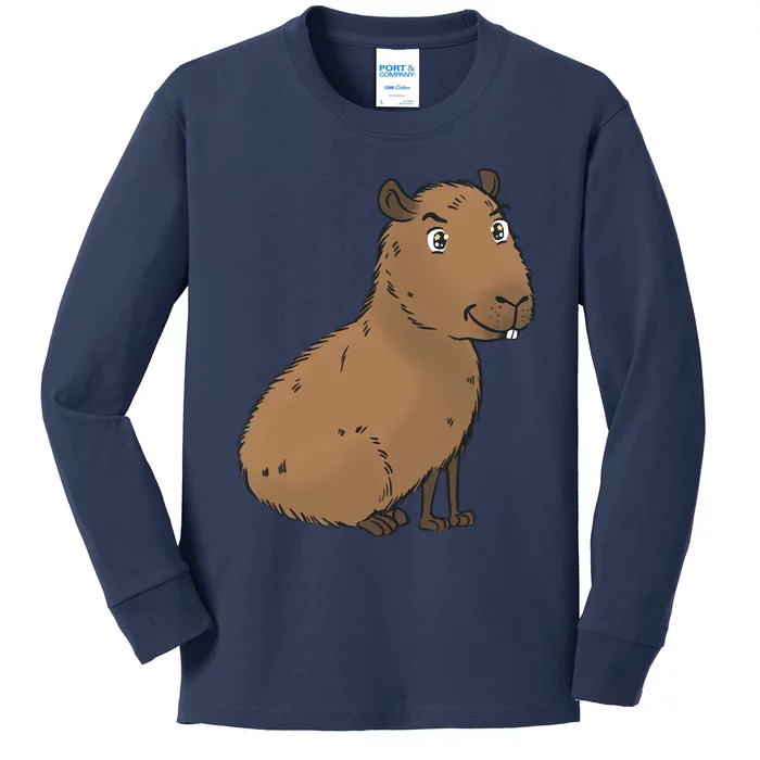 Cute And Funny Capybara Meme Kids Long Sleeve Shirt