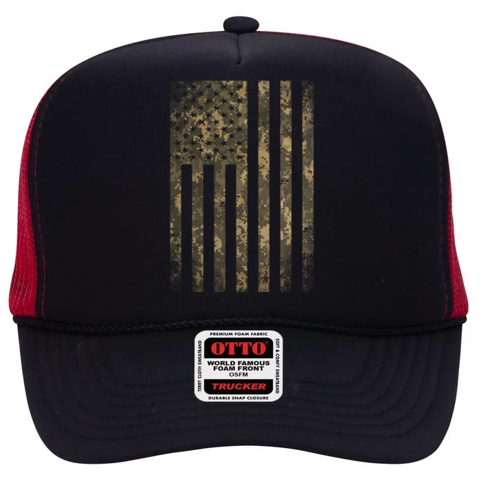 Camouflage American Flag Print Camo Military Tactical Funny Gift Funny Gift High Crown Mesh Trucker Hat