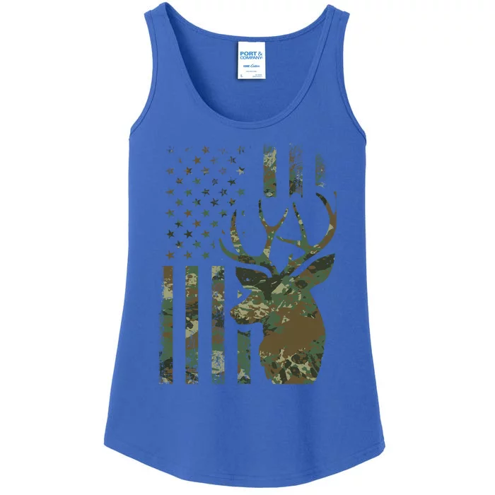 Camo American Flag Buck Hunting Gift For Elk Deer Hunter Gift Ladies Essential Tank