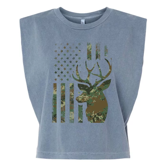 Camo American Flag Buck Hunting Gift For Elk Deer Hunter Gift Garment-Dyed Women's Muscle Tee