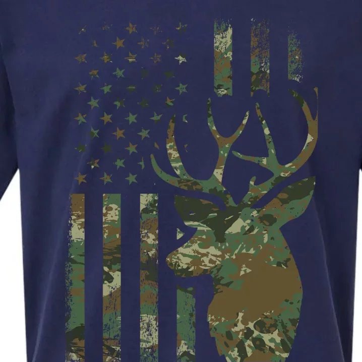 Camo American Flag Buck Hunting Gift For Elk Deer Hunter Gift Sueded Cloud Jersey T-Shirt