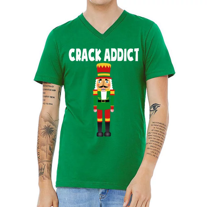 Crack Addict Funny Nutcracker Christmas Sayings V-Neck T-Shirt