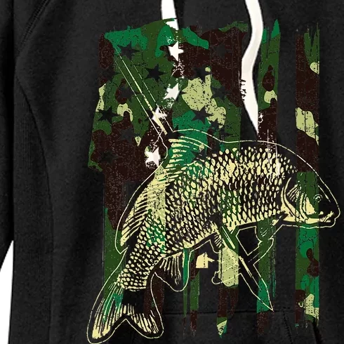 Camo American Flag Bowfishing Gift Bow Fishing Bow Fisher Women's Fleece Hoodie