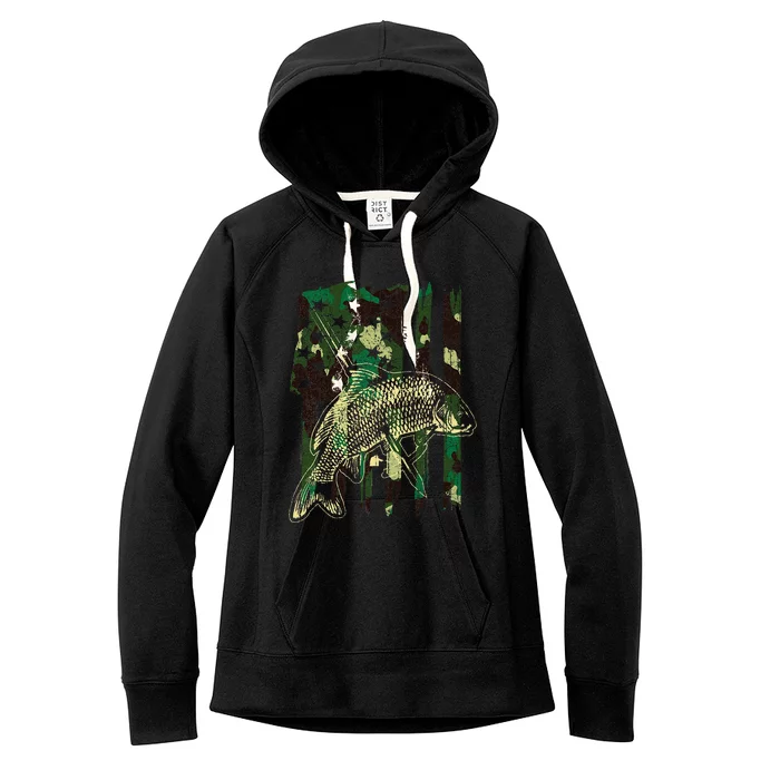 Camo American Flag Bowfishing Gift Bow Fishing Bow Fisher Women's Fleece Hoodie