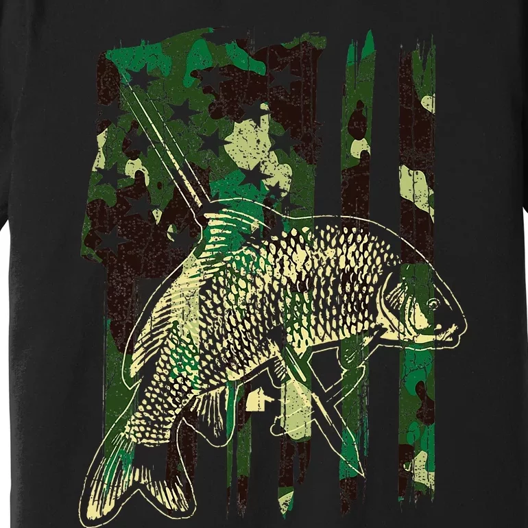 Camo American Flag Bowfishing Gift Bow Fishing Bow Fisher Premium T-Shirt