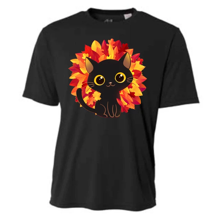 Cute Autumn Fall Black Cat Cooling Performance Crew T-Shirt