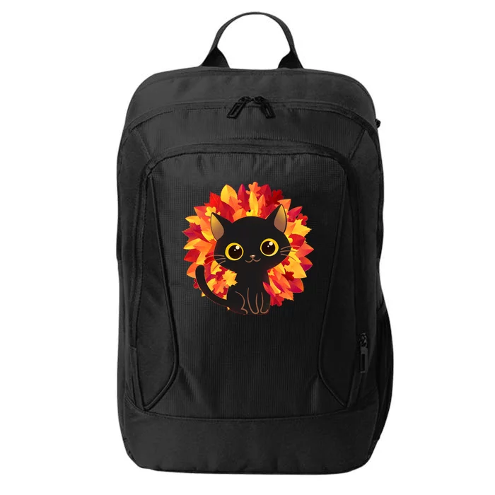 Cute Autumn Fall Black Cat City Backpack