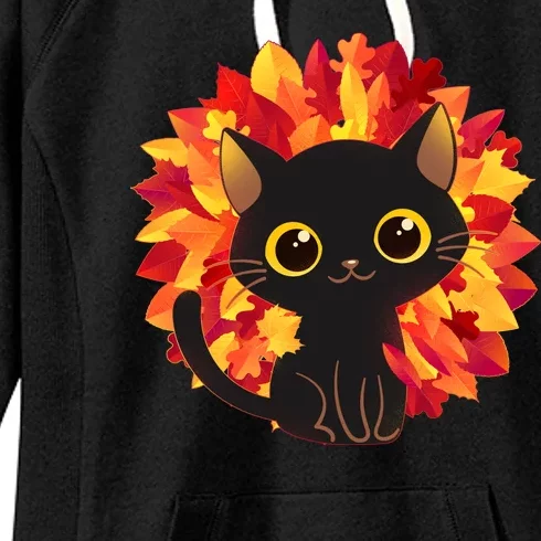 Cute Autumn Fall Black Cat Women's Fleece Hoodie