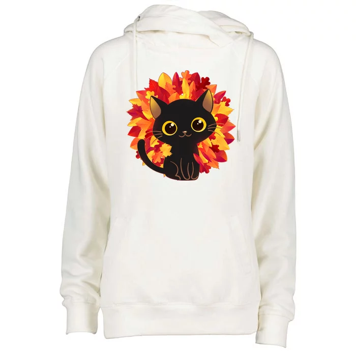 Cute Autumn Fall Black Cat Womens Funnel Neck Pullover Hood