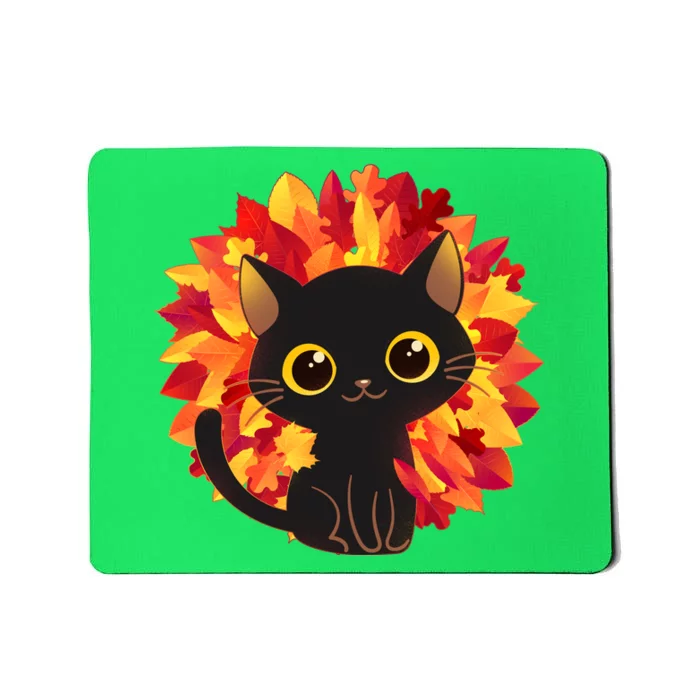 Cute Autumn Fall Black Cat Mousepad