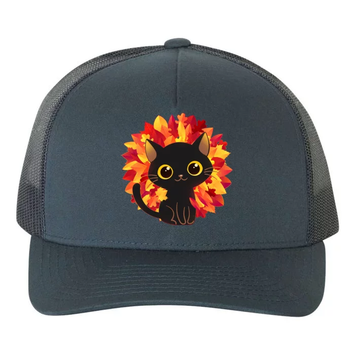 Cute Autumn Fall Black Cat Yupoong Adult 5-Panel Trucker Hat