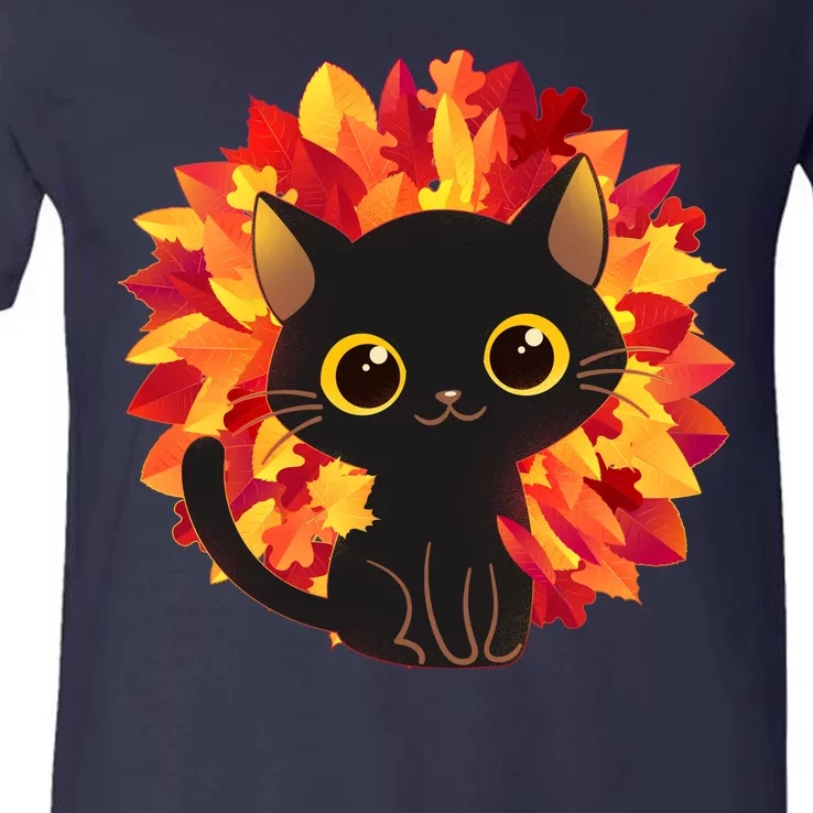 Cute Autumn Fall Black Cat V-Neck T-Shirt