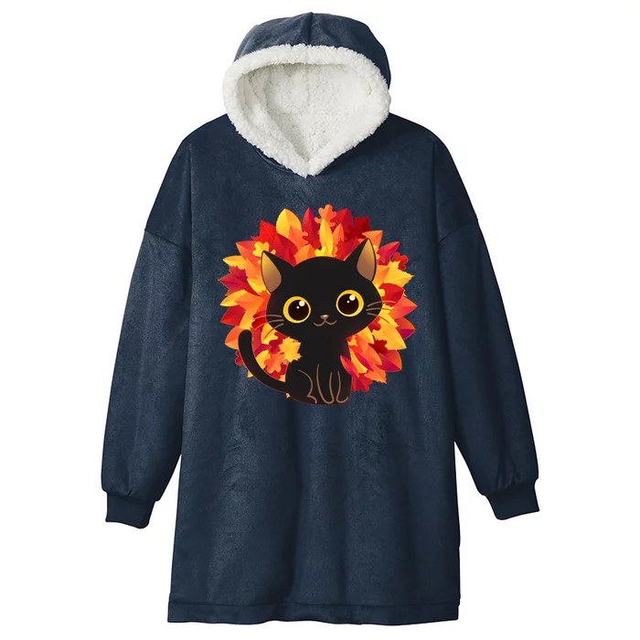 Cute Autumn Fall Black Cat Hooded Wearable Blanket