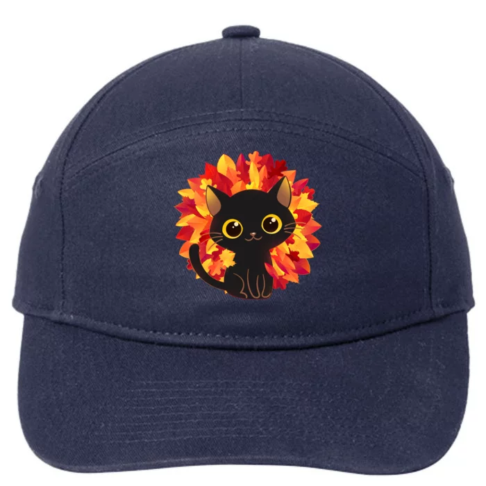 Cute Autumn Fall Black Cat 7-Panel Snapback Hat