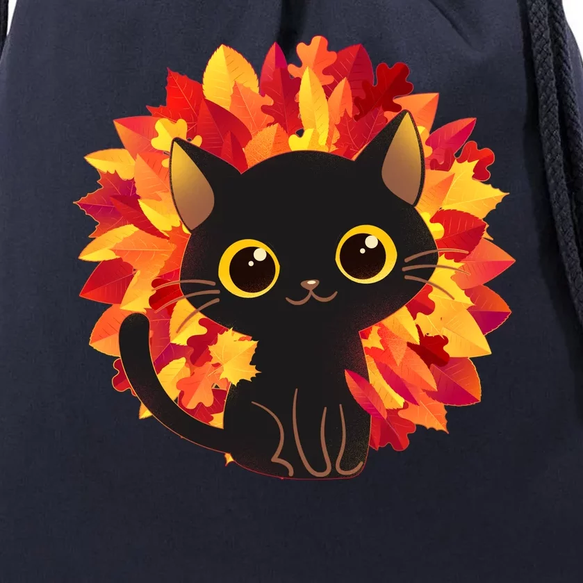 Cute Autumn Fall Black Cat Drawstring Bag